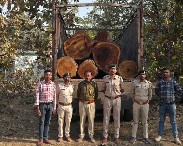 आधी रात लकड़ी तस्करी पर बड़ी कार्रवाई, एमपी नंबर की ट्रक छोड़ भागा चालक