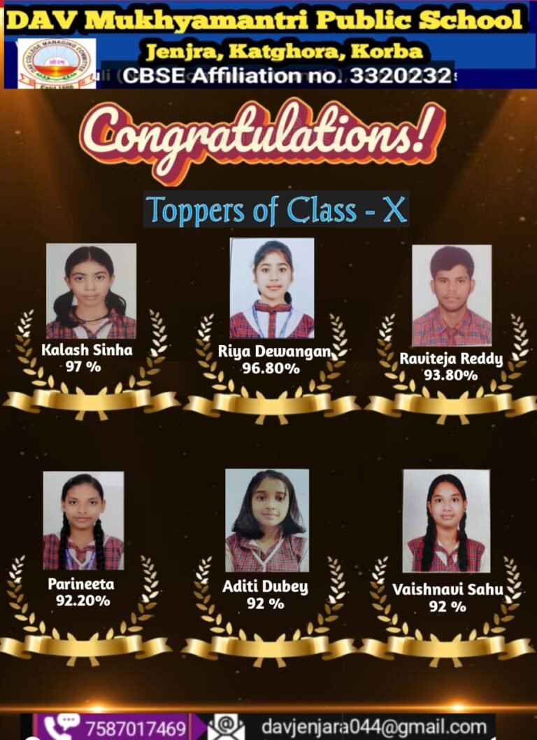 डी.ए.वी. मुख्यमंत्री पब्लिक स्कूल, जेंजरा ने फिर लहराया परचम, 10वीं का परीक्षा परिणाम रहा शत-प्रतिशत