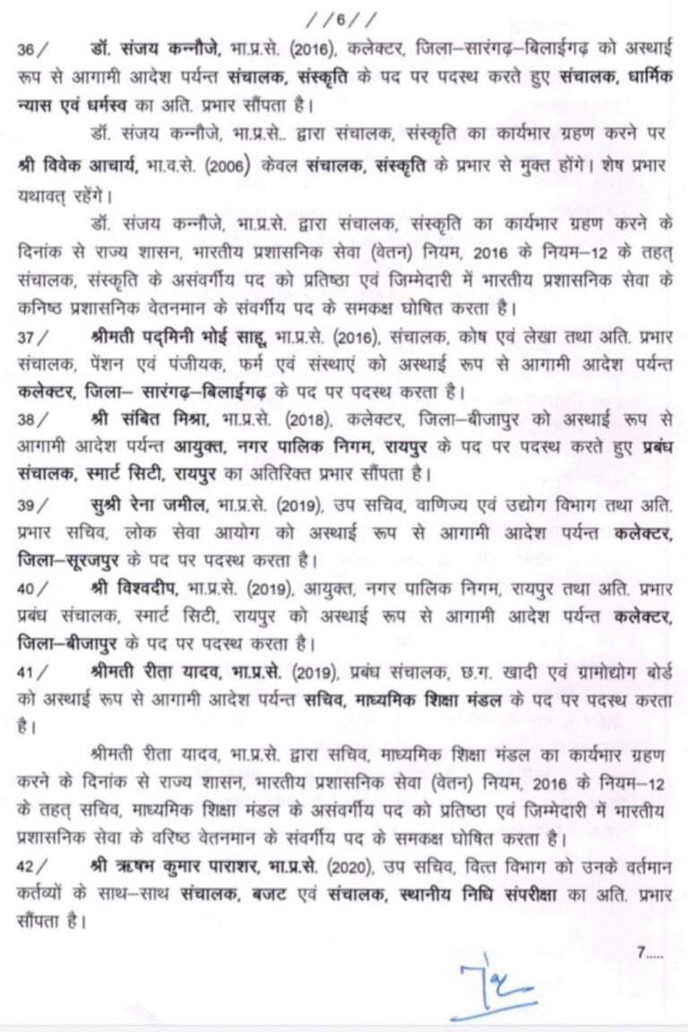 छत्तीसगढ़ में सुशासन की बड़ी पहल: विष्णु देव साय के नेतृत्व में 42 IAS का ट्रांसफर, 7 जिलों में नई ऊर्जा का संचार